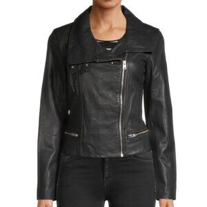 All Saints Bales Leather Biker Jacket, Size 2, Black.